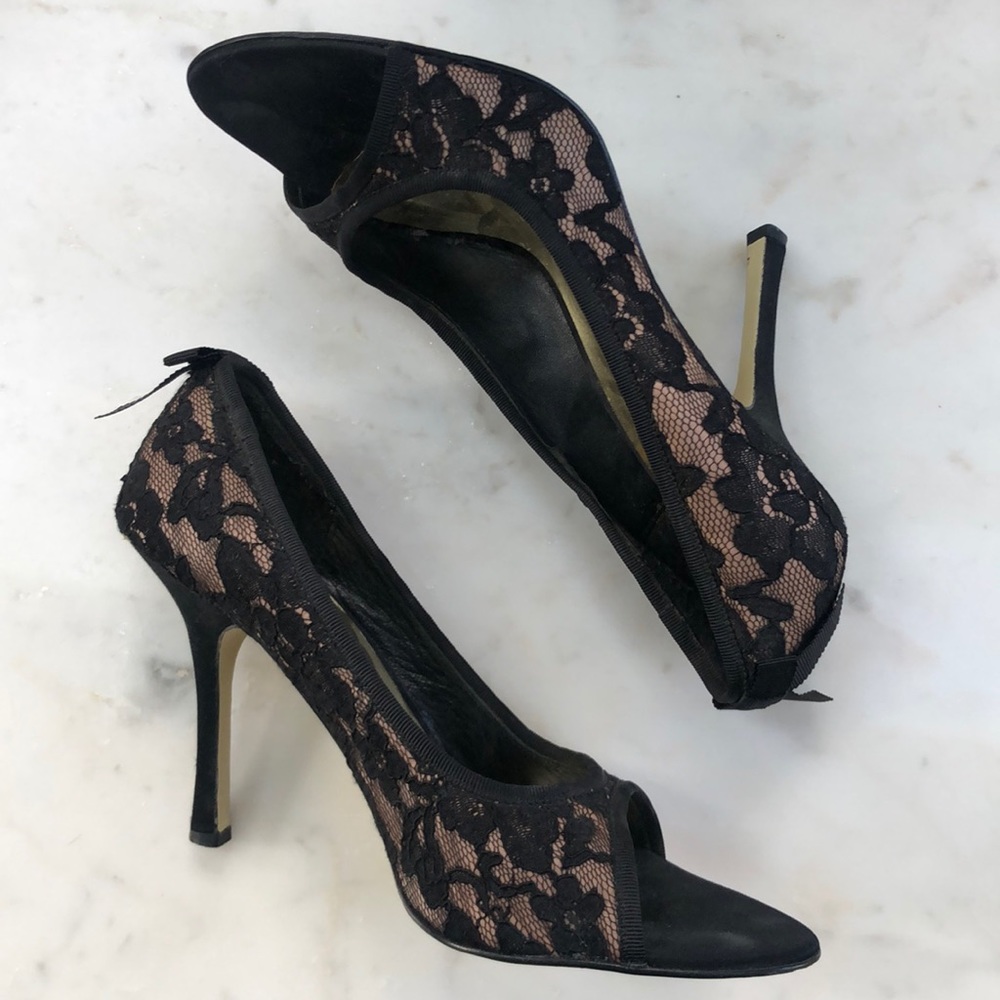 Joey Black Lace Evening Pumps SZ 10